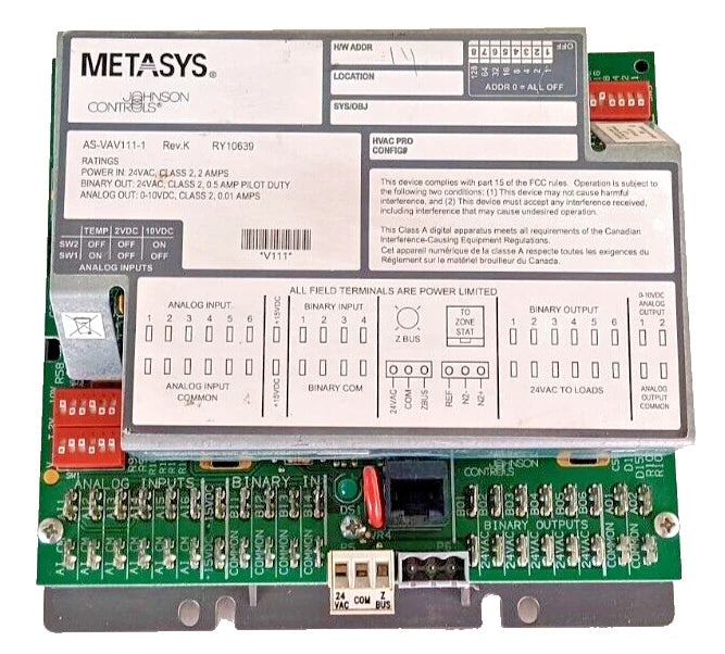 Johnson Controls AS-VAV111-1 Metasys Variable Air Volume Controller With Analog and Binary Outputs