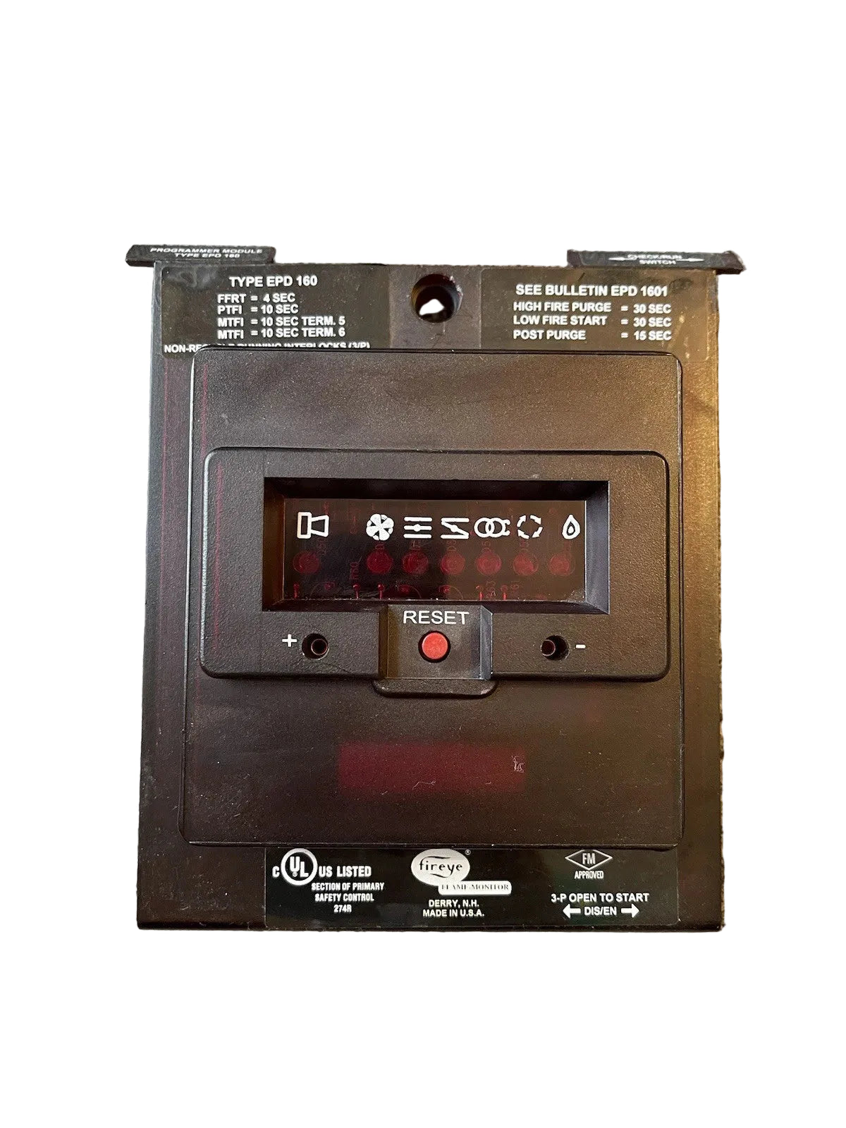 Fireye EPD160 Flame-Monitor Programmer Module 30-Sec Purge 10/15-Sec TFI Non-Recycle