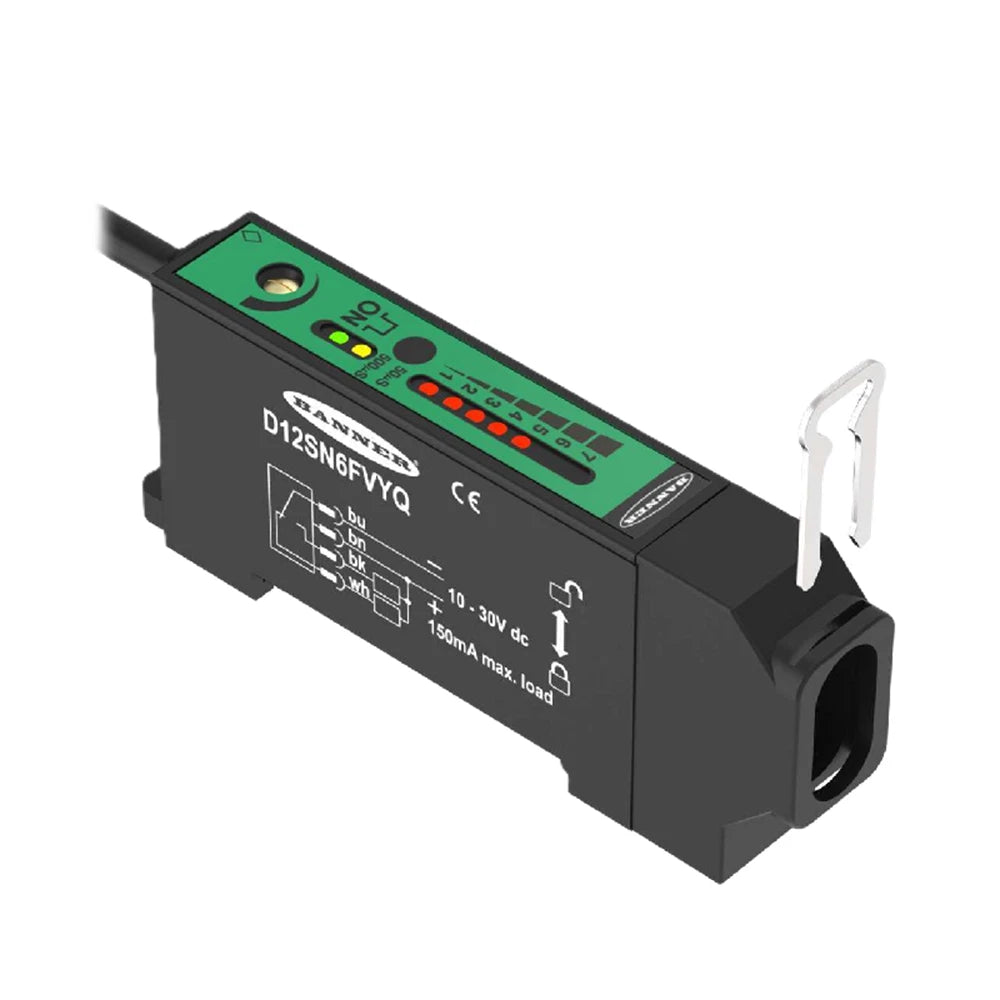 D12SN6FVYQ | Banner Engineering D12 Through-Beam Fiber Amplifier NPN