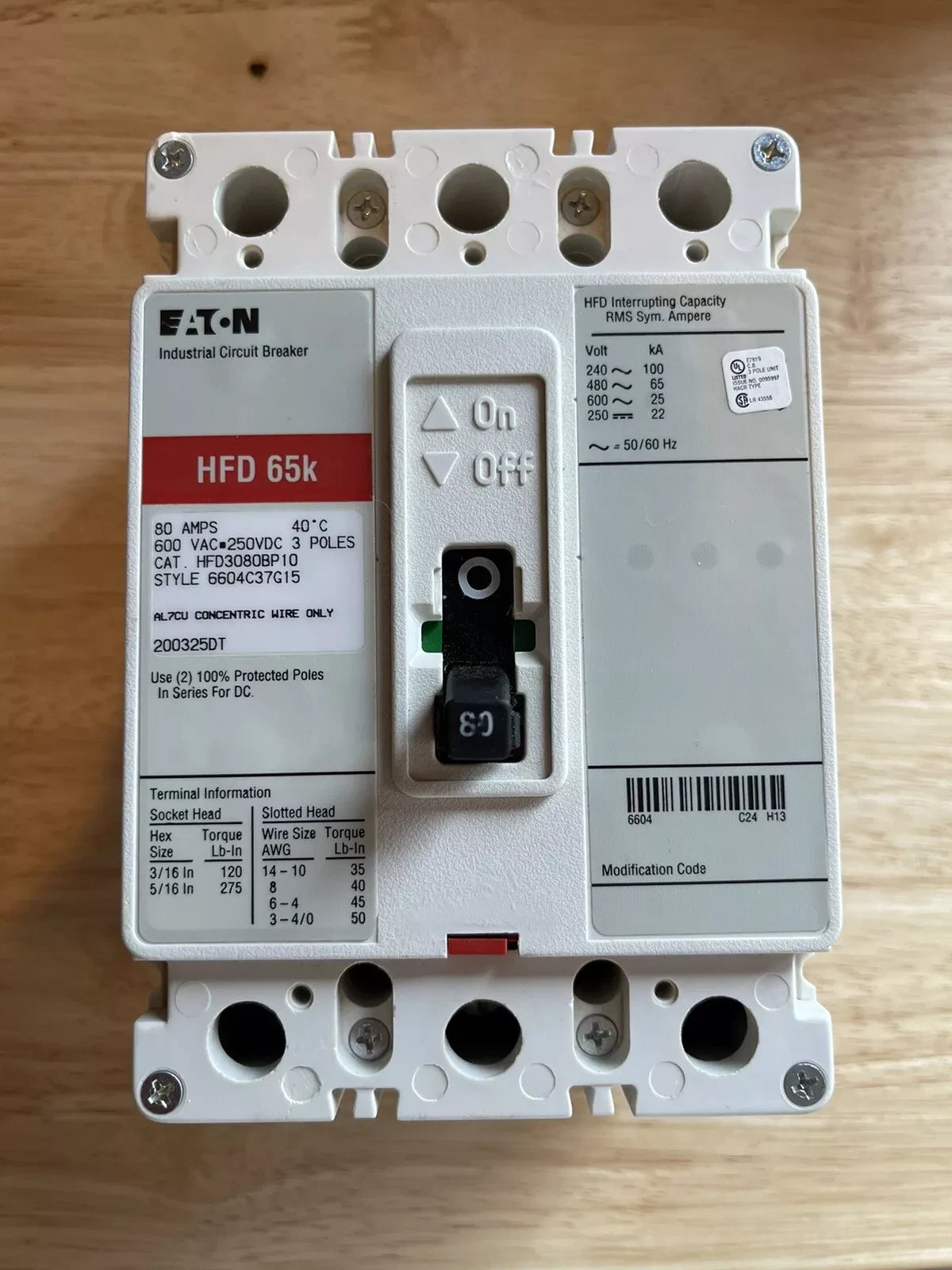 HFD3080BP10 | Eaton HFD Series 80A Molded Case Circuit Breaker for Industrial Power Systems