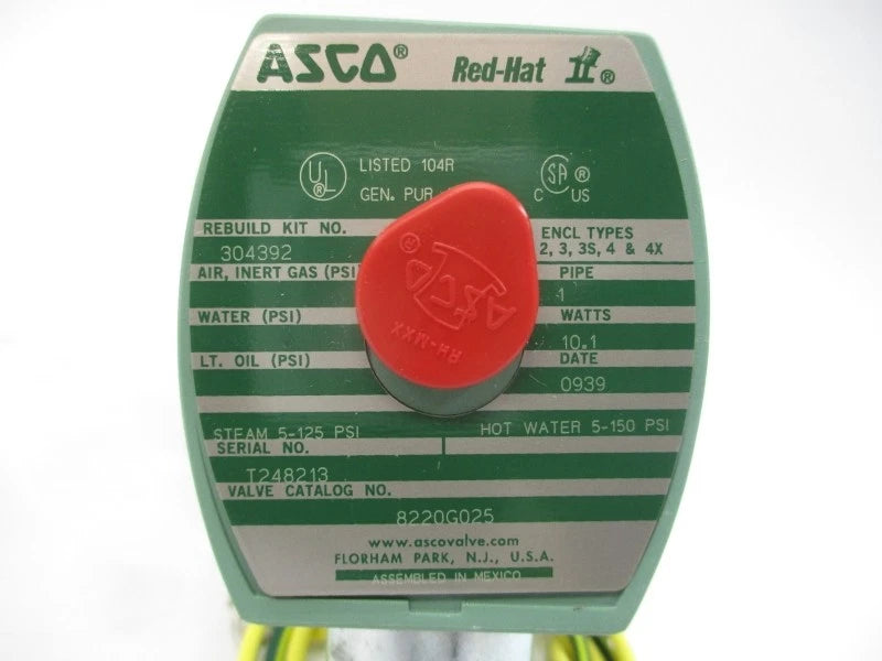 ASCO 8220G025 Series 8220 Hot Water and Steam Brass Solenoid Valve for High Temperature Industrial Applications