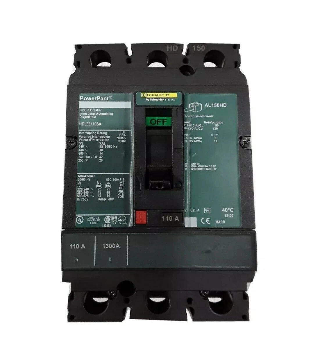 HDL36110SA | Schneider Electric 110A 3-Pole Molded Case Circuit Breaker 600V