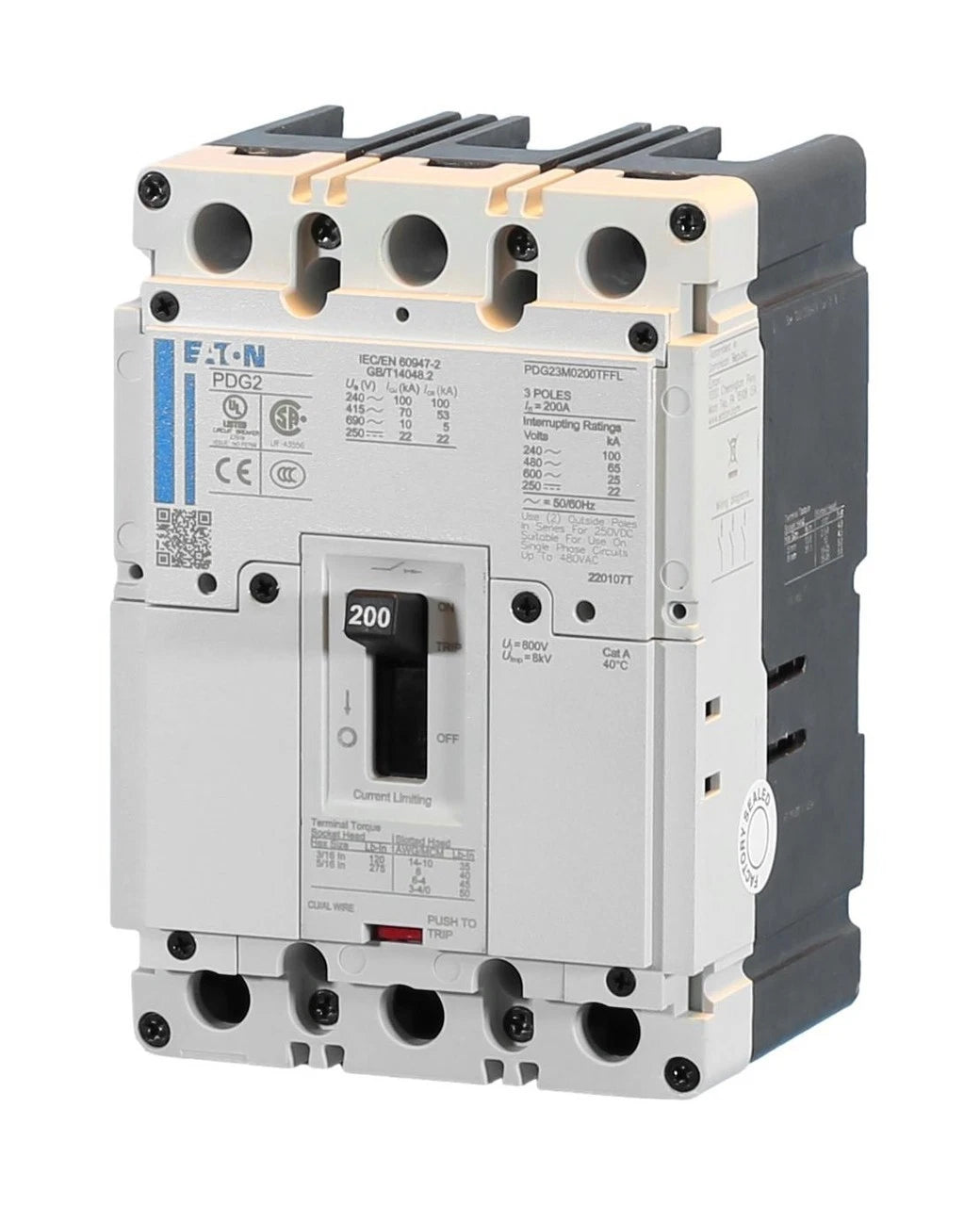 PDG23M0200TFFL | Eaton Power Defense 200 A 3-Pole Molded Case Circuit Breaker