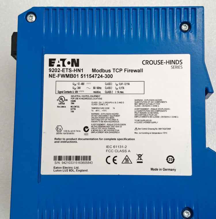 Eaton 9202-ETS-HN1 Industrial Ethernet Modbus TCP Firewall Security Appliance