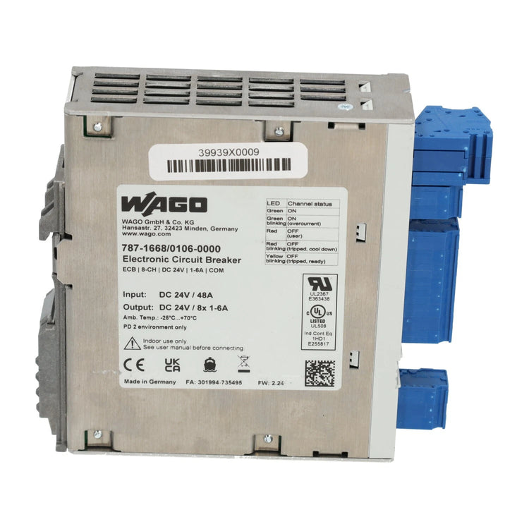 787-1668 | Wago 8-Channel Electronic Circuit Breaker 24 VDC with Adjustable Current