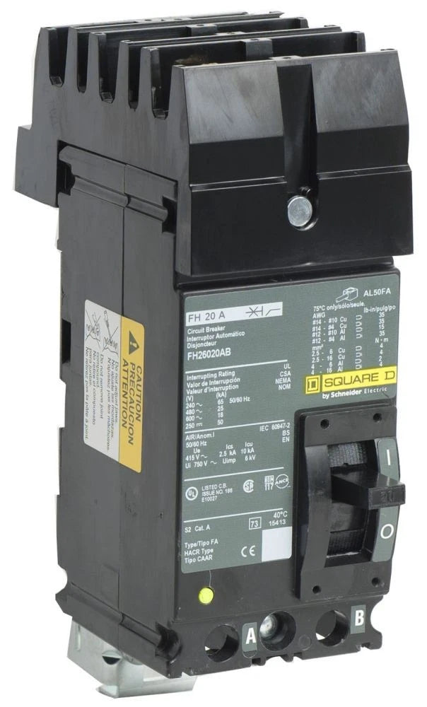FH26050BC | Square D FH Series 50A 2-Pole 600V I-Line Circuit Breaker