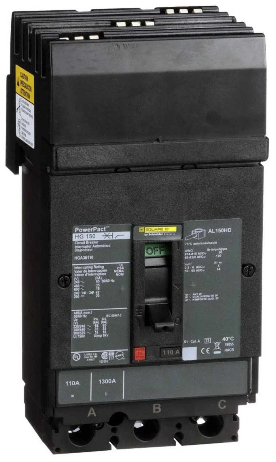 HGA36110 | Schneider Electric PowerPact H 3-Pole 110A Molded Case Circuit Breaker