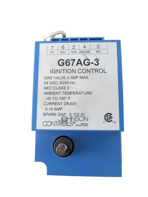 Johnson Controls G67AG-3 Intermittent Pilot Ignition Control With Spark Ignition and Flame Monitoring