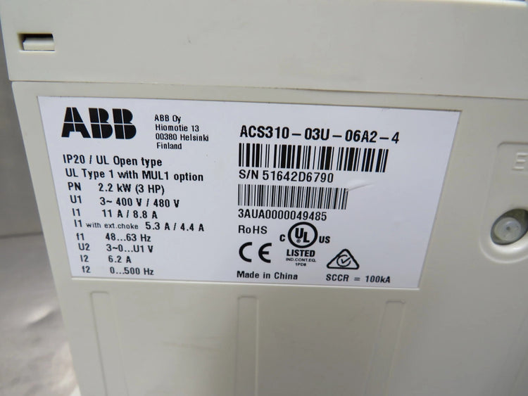 ABB ACS310-03U-06A2-4 ACS310 3 HP Pump and Fan AC Drive 6.2A