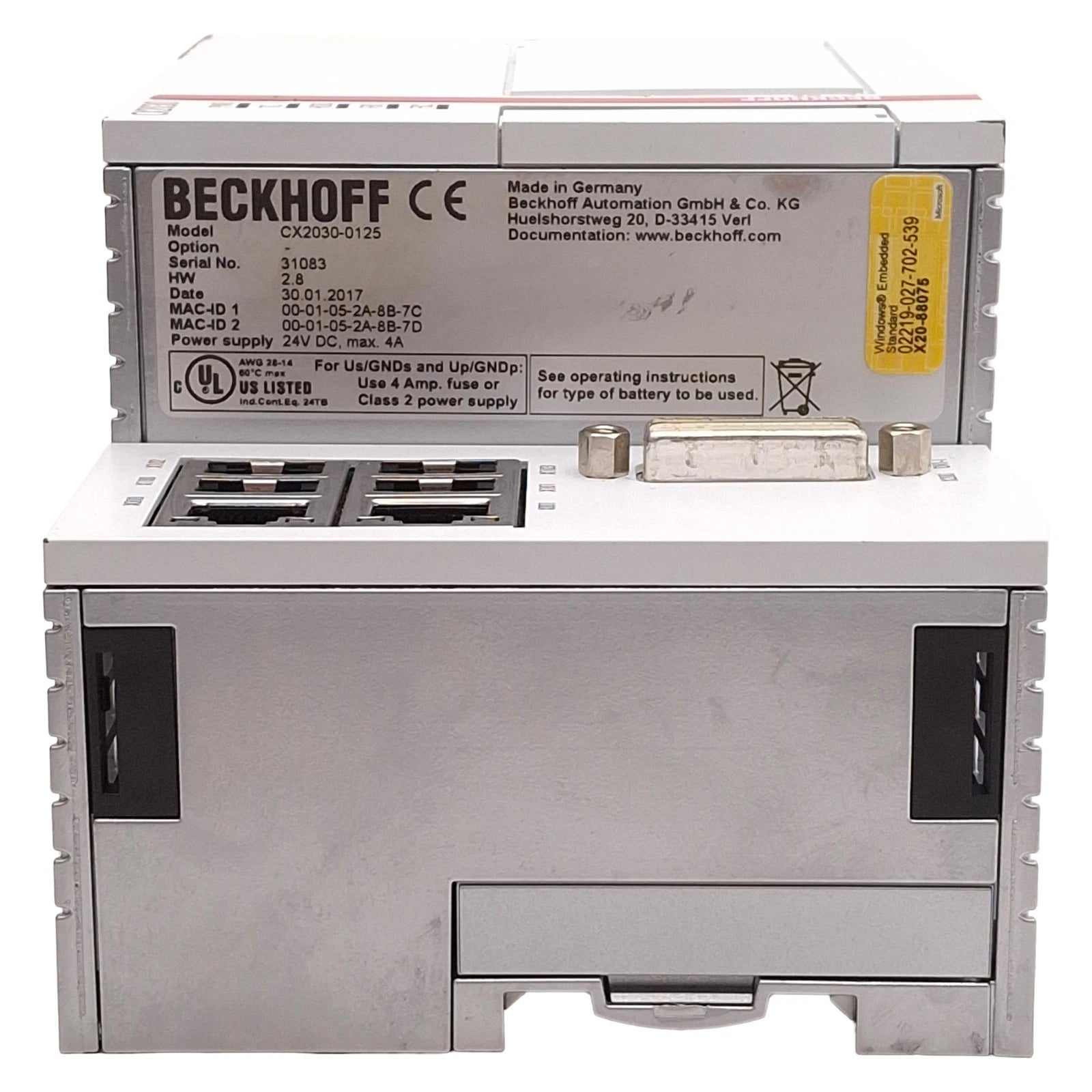 Beckhoff CX2030-0125 Modular Industrial PC with Intel Core i7 and TwinCAT 3 Runtime
