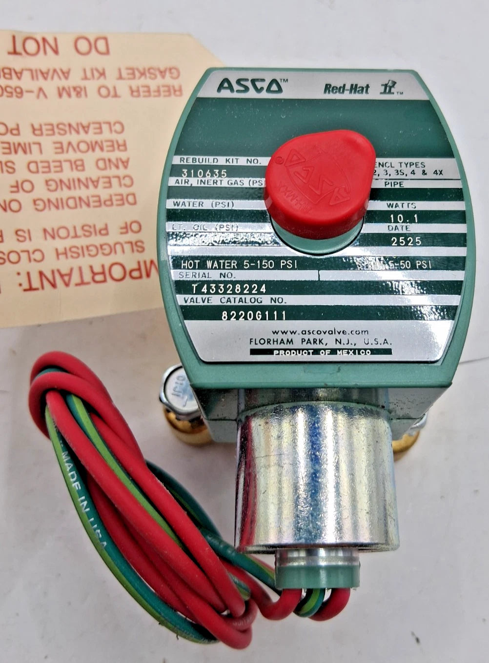 ASCO 8220G11 Series 8220 2-Way Normally Closed Hot Water and Steam Control Valve 1-1/2 Inch NPT