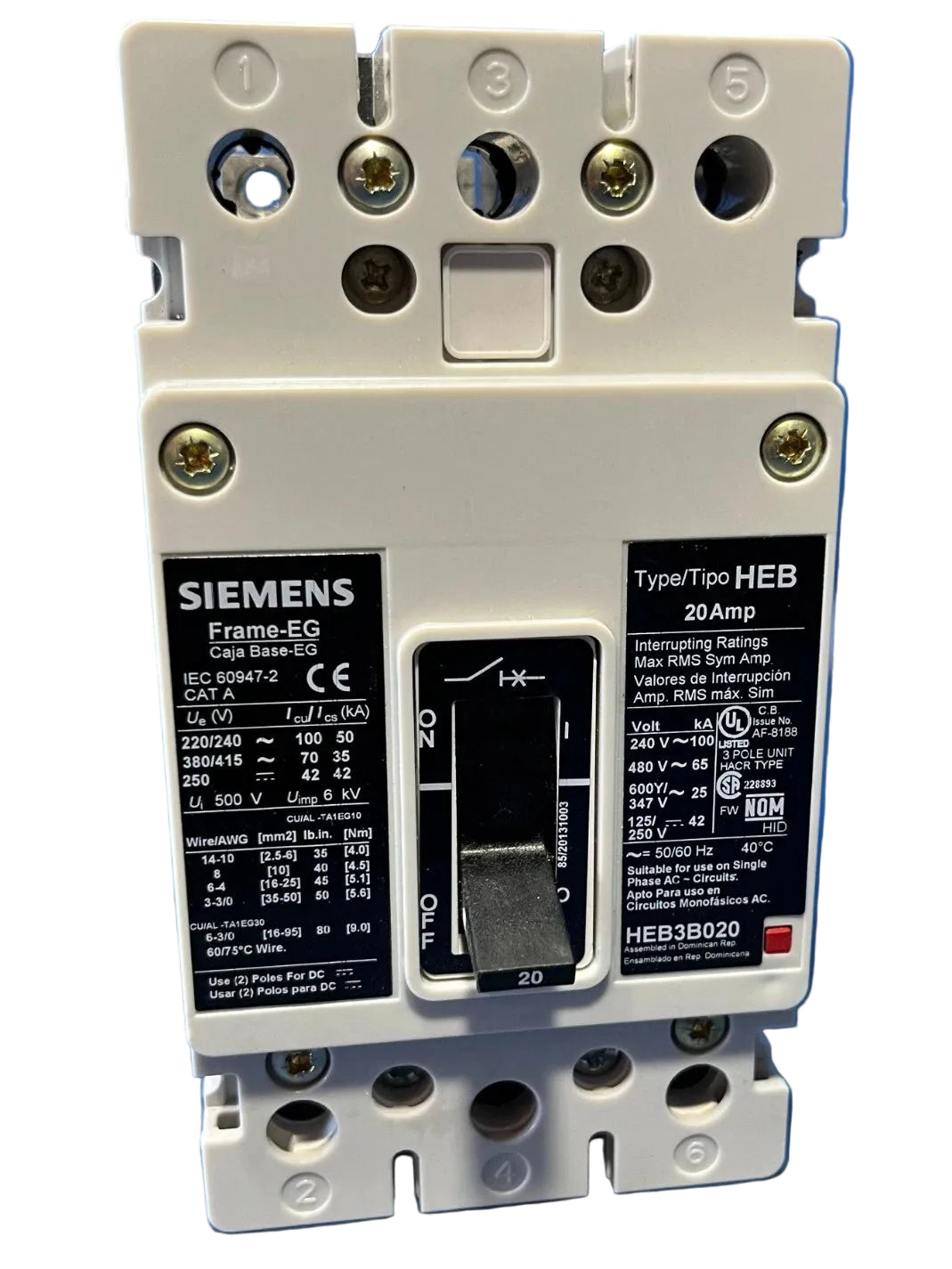 Siemens HEB3B020 HEB Series Molded Case Circuit Breaker