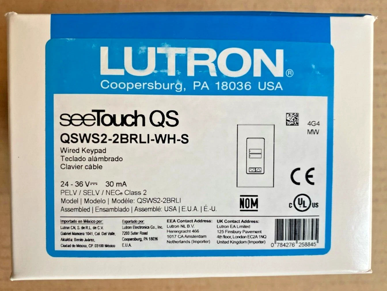 QSWS2-2BRLI-WH | Lutron QS 2-Button Raise/Lower Wallstation White