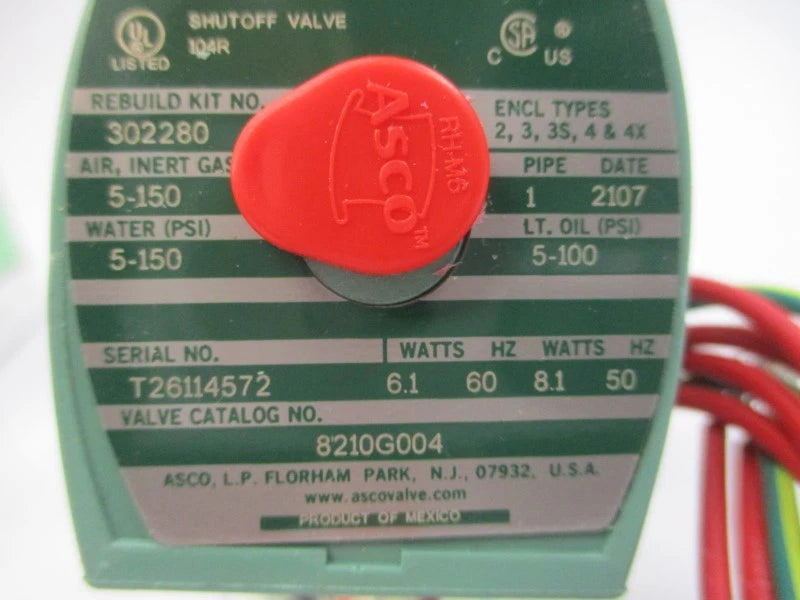 ASCO 8210G004 Series 210 Two-Way Normally Closed Brass Solenoid Valve for Industrial Fluid Control Applications