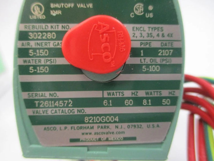 ASCO 8210G004 Series 210 Two-Way Normally Closed Brass Solenoid Valve for Industrial Fluid Control Applications