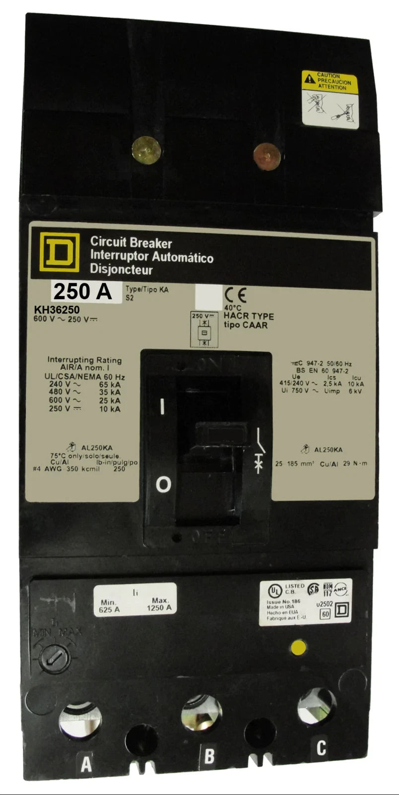 Square D KH36250 250A 3-Pole 600V I-Line Molded Case Circuit Breaker