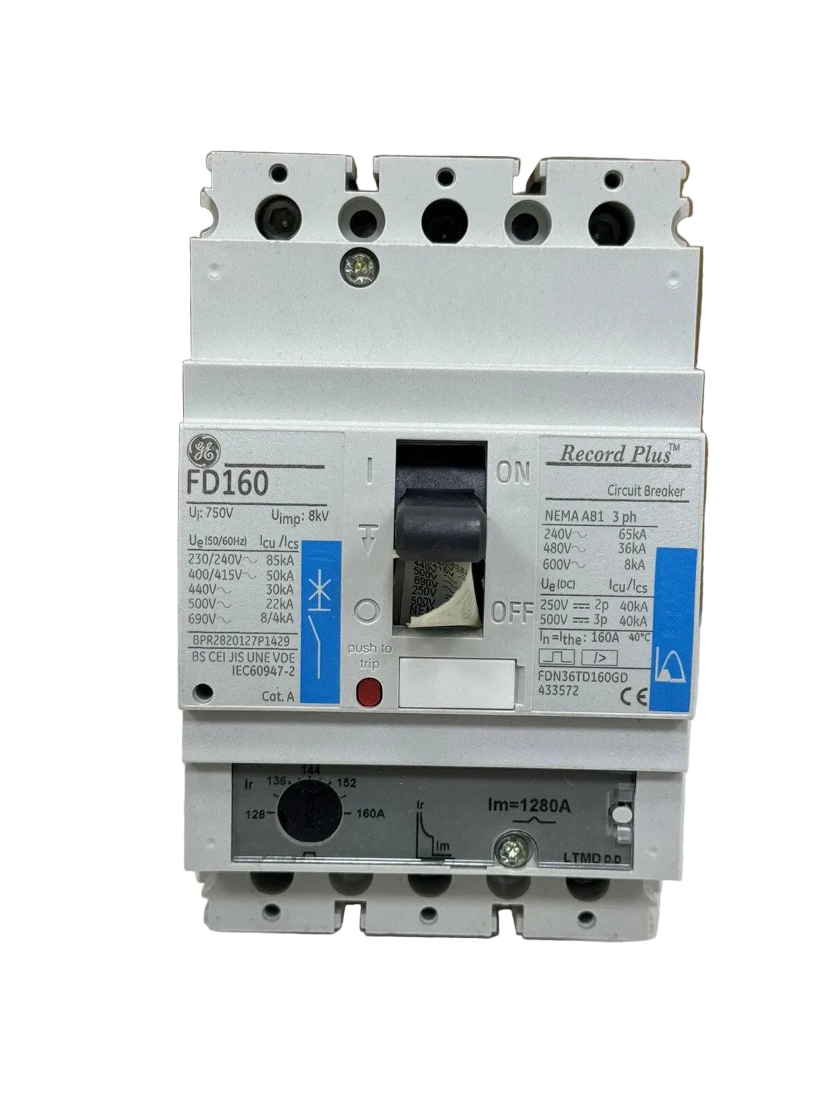 General Electric FDN36TD160GD 3-Pole 160A Molded Case Circuit Breaker 50kA