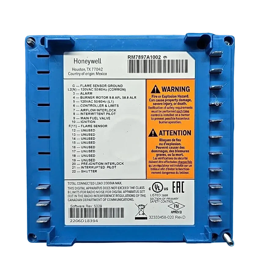 RM7897A1002 | Honeywell Flame Safeguard On-Off Primary Control with Programmable Post Purge