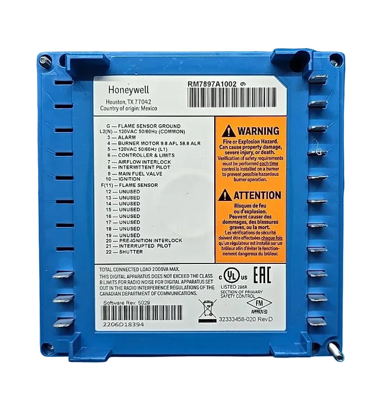 RM7897A1002 | Honeywell Flame Safeguard On-Off Primary Control with Programmable Post Purge