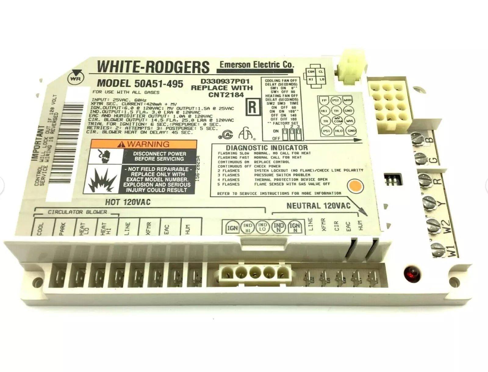 50A51-495 | White Rodgers American Standard Furnace Control Circuit Board