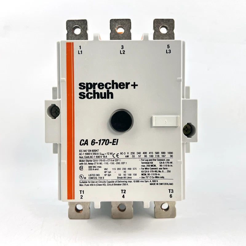 Sprecher + Schuh CA6-170-EI 3-Pole IEC Contactor 250A 220–240VAC Coil Industrial Motor Control