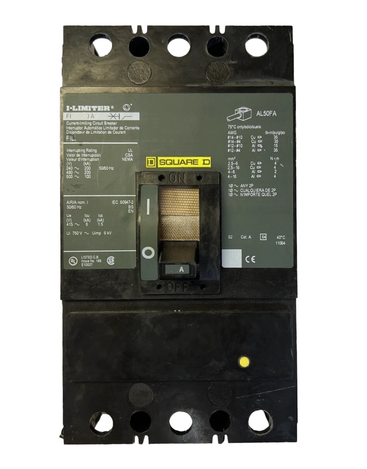 FIL36060 | Schneider Electric Three Pole Thermal Magnetic Molded Case Circuit Breaker 60A 600VAC
