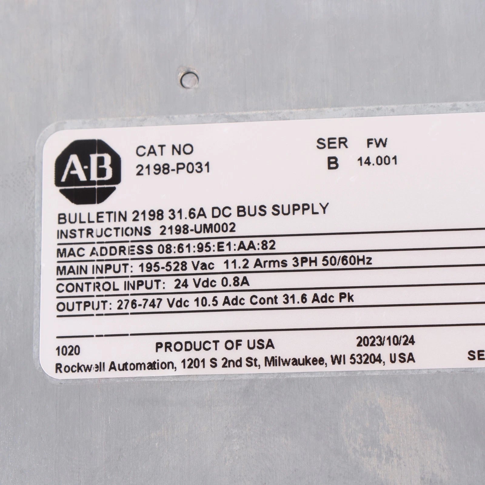 2198-P031 | Allen-Bradley Kinetix 5700 DC Bus Power Supply 480VAC 3-Ph, 10A