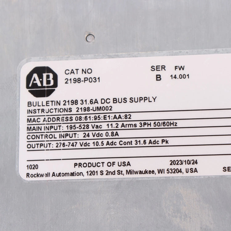 2198-P031 | Allen-Bradley Kinetix 5700 DC Bus Power Supply 480VAC 3-Ph, 10A