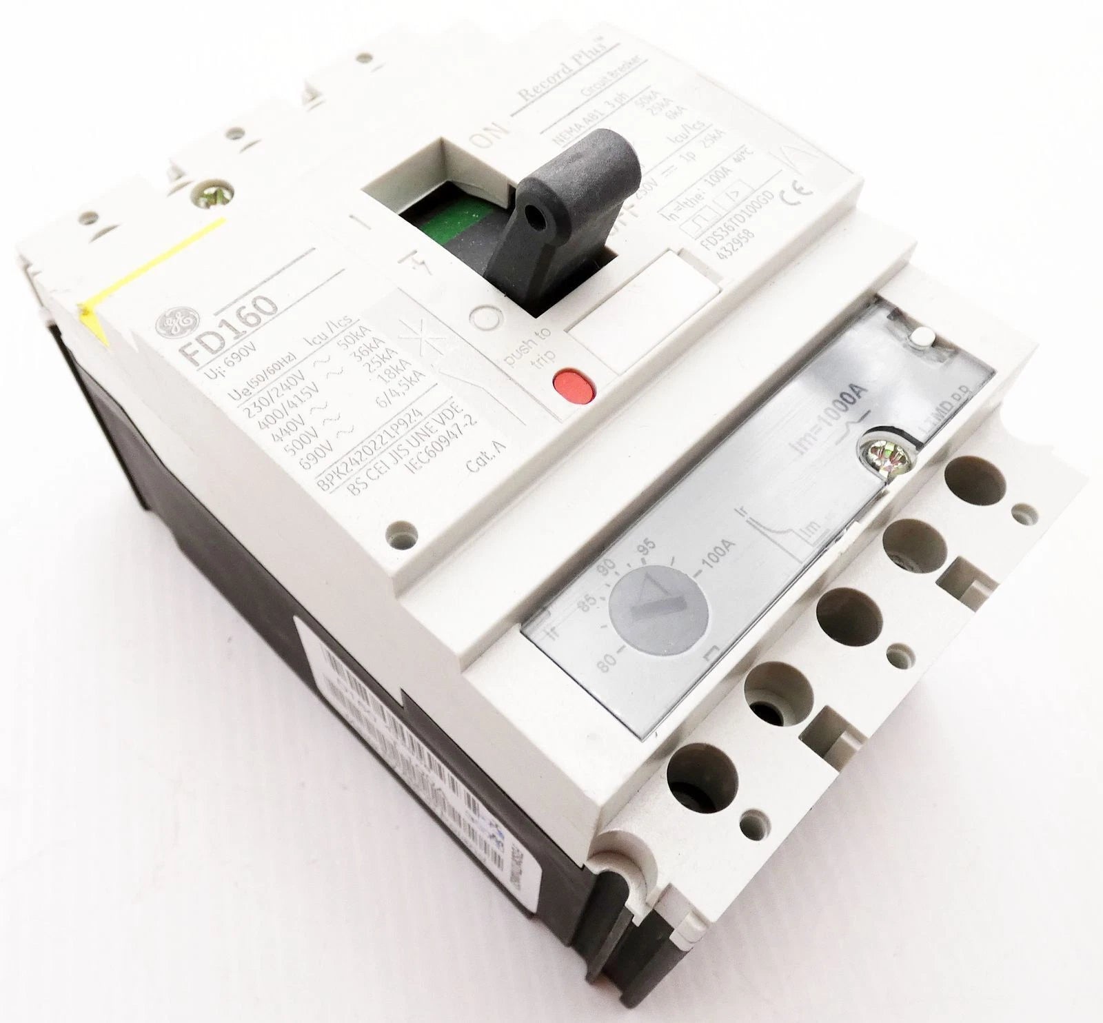 General Electric FDS36TD100GD 100A 3-Pole Molded Case Circuit Breaker 690VAC 36kA