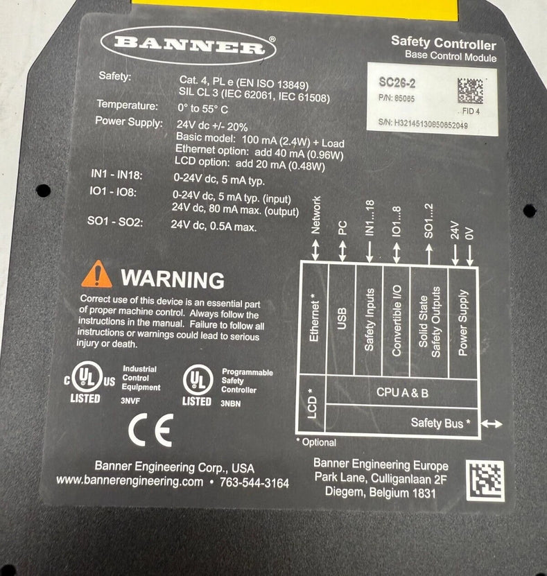 Banner Engineering SC26-2 Configurable Safety Controller