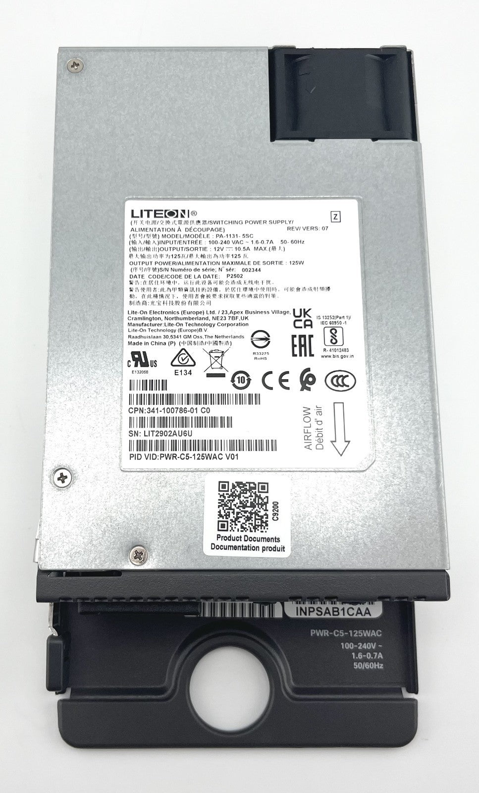 Cisco PWR-C5-125WAC 125W AC Secondary Power Supply for 9200 Series