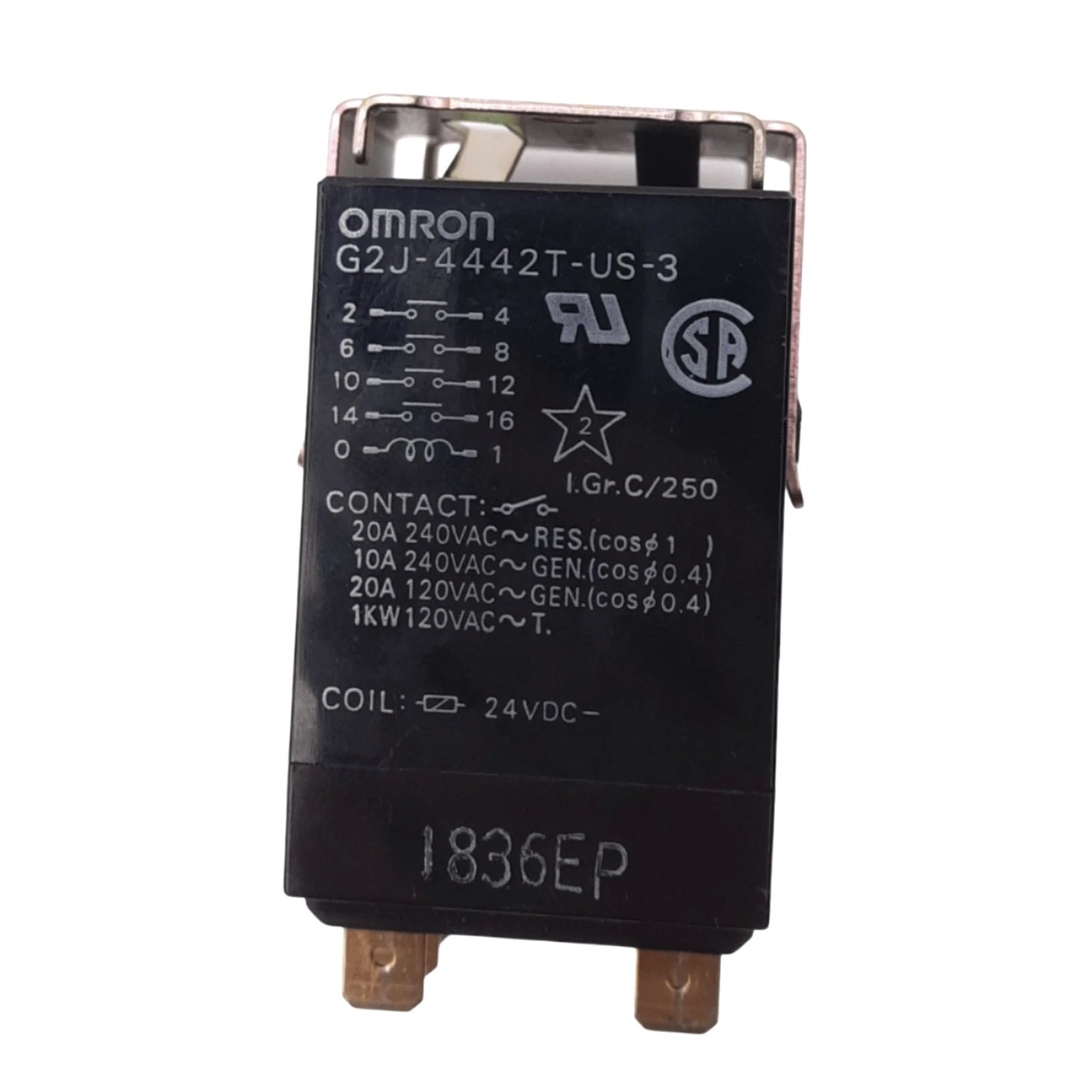 Omron G2J-4442T-US-3 Relay 24VDC Coil 20A 120VAC General Purpose Power Relay