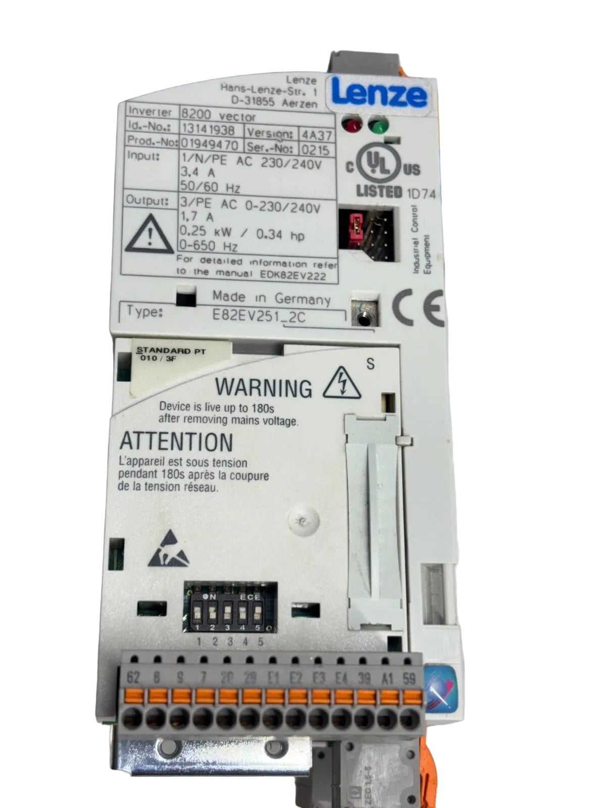 D-31855 | Lenze 8200 Vector Frequency Inverter Drive 0.37 kW