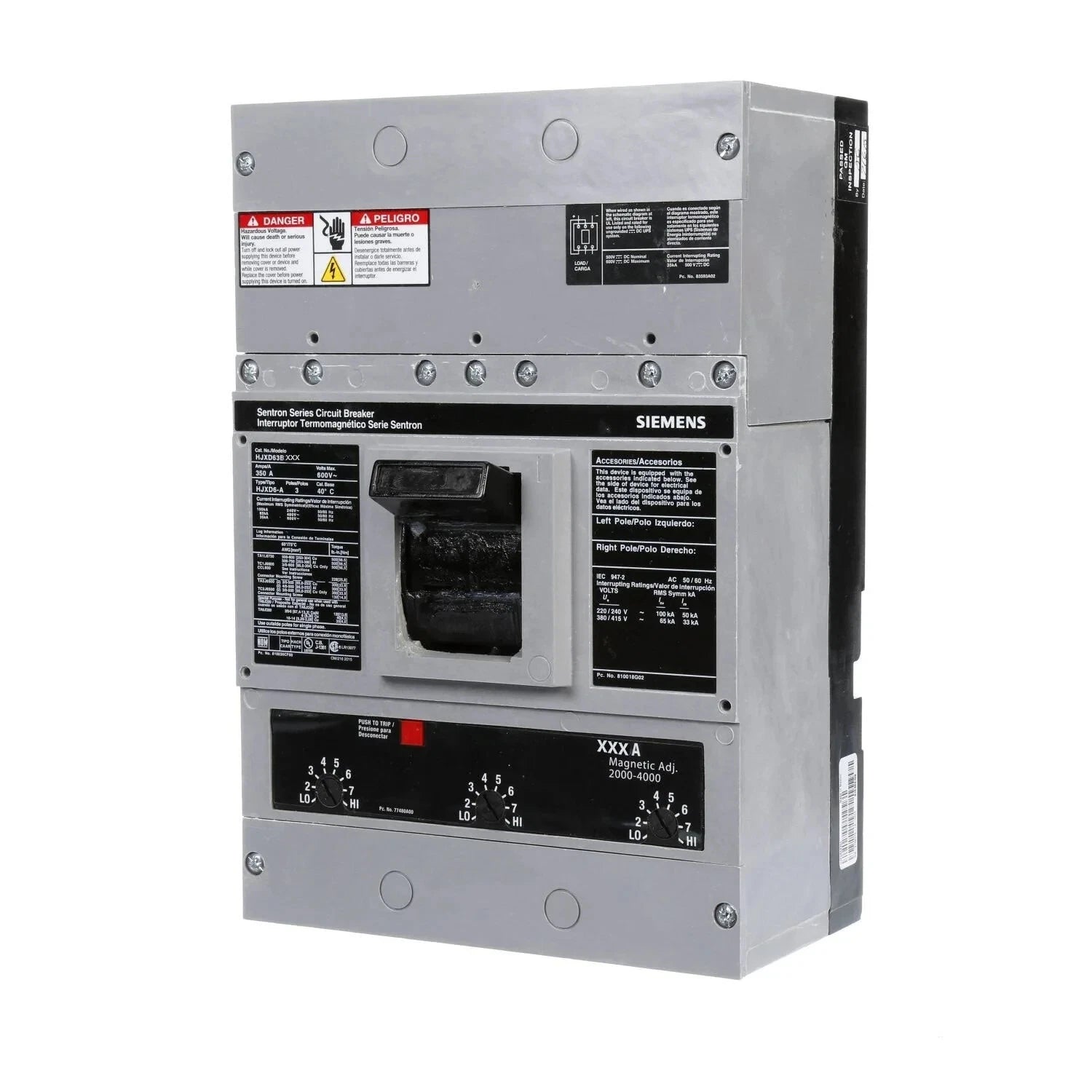Siemens HJXD63B300 SENTRON 300 Ampere Three-Pole 600 Volt Molded Case Circuit Breaker