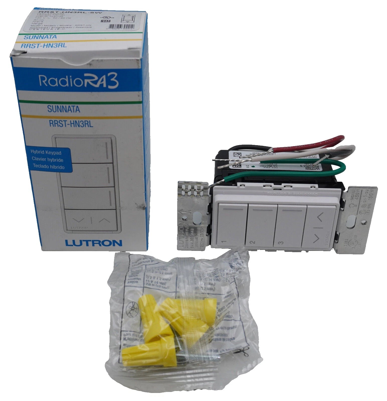 RRST-HN3RL-SW | Lutron Sunnata RF 3-Button Raise/Lower Hybrid Keypad for RadioRA 3
