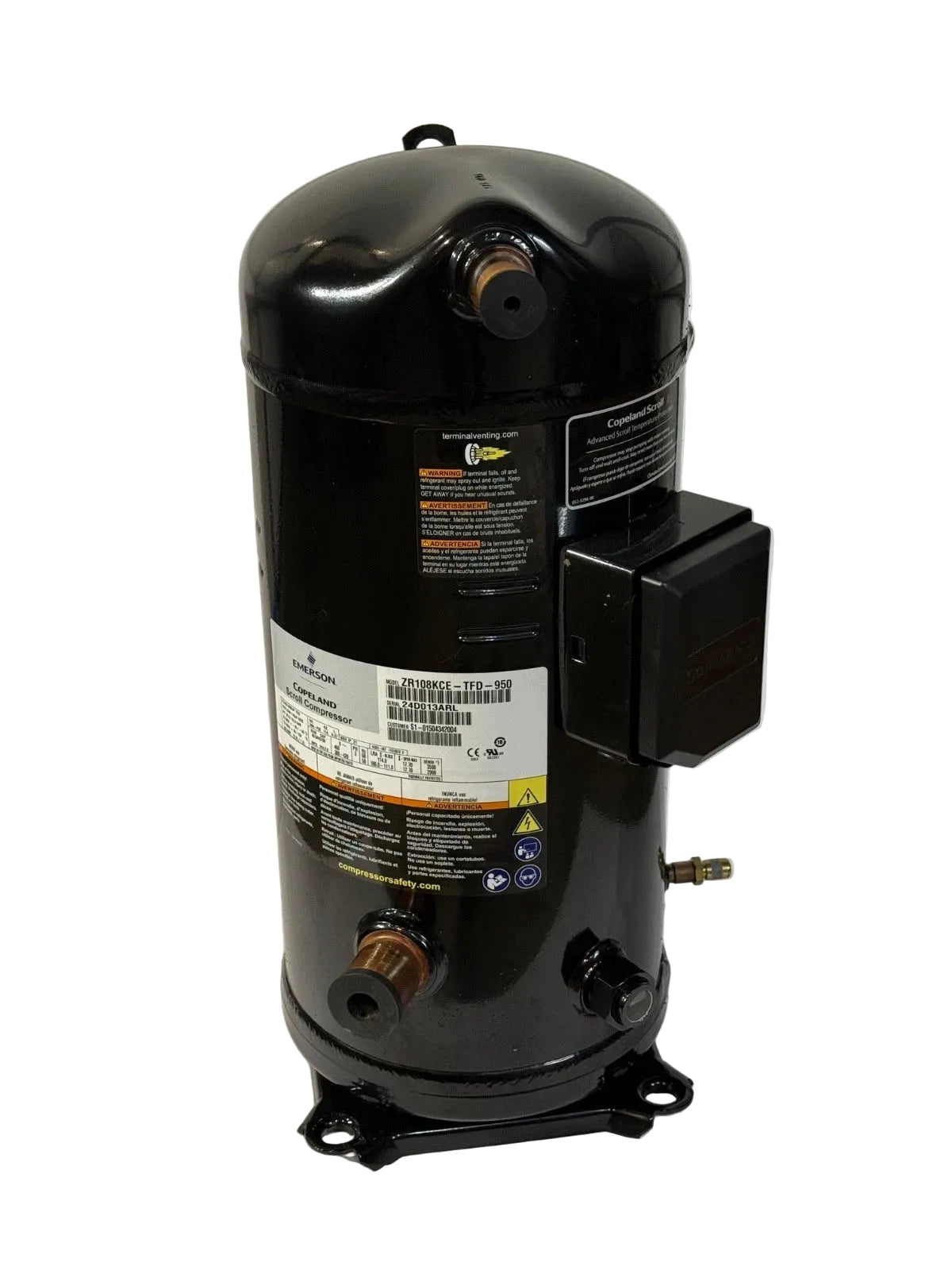 ZR108KCE-TFD-950 | Copeland ZR Series Scroll Compressor 108000 BTU 460V Three Phase