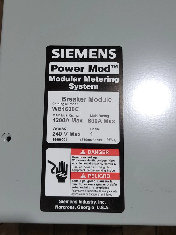 Siemens WB1600C 600A Service Entrance Breaker Module 1PH 65kA NEMA 3R Power Panel