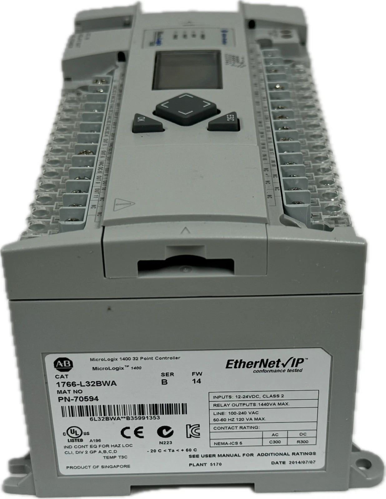 1766-L32BWA | Allen-Bradley MicroLogix 1400 PLC, 110/240V AC Power