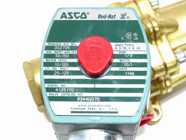 ASCO 8344G070 RedHat II Four-Way Brass Solenoid Valve for Industrial Fluid Control Applications