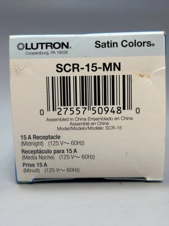SCR-15-MN | Lutron 15A 125V Duplex Receptacle, Satin Midnight, Isolated Ground