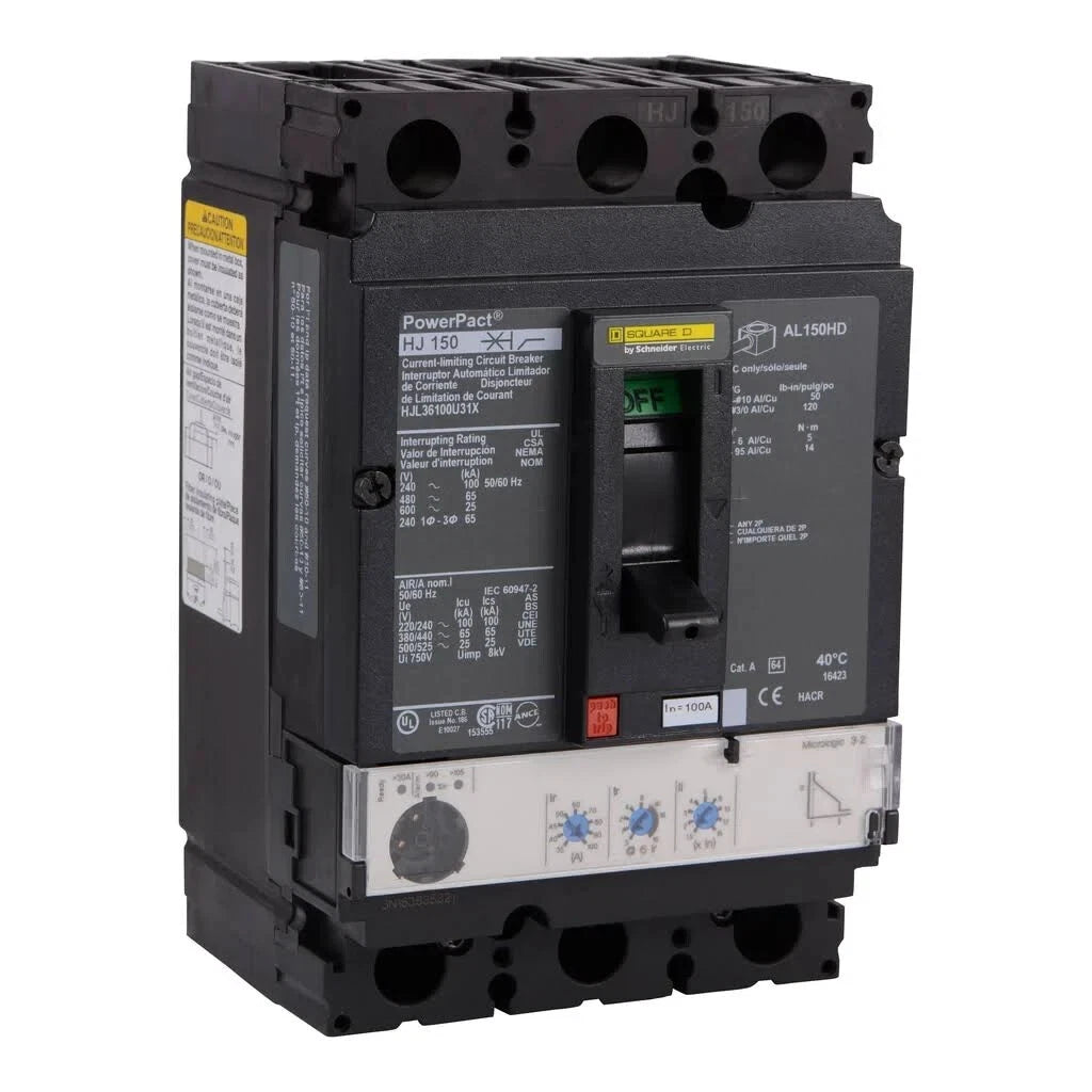 HJL36100U31X | Schneider Electric PowerPacT H Frame Three Pole Molded Case Circuit Breaker 100A 600VAC