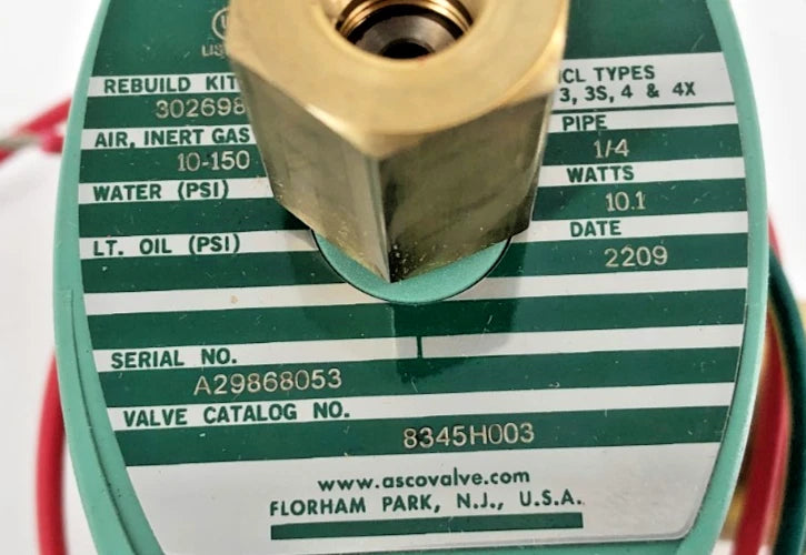 ASCO 8345H003 Series 8345 Four-Way Pilot-Operated Brass Solenoid Valve for Pneumatic Control Systems