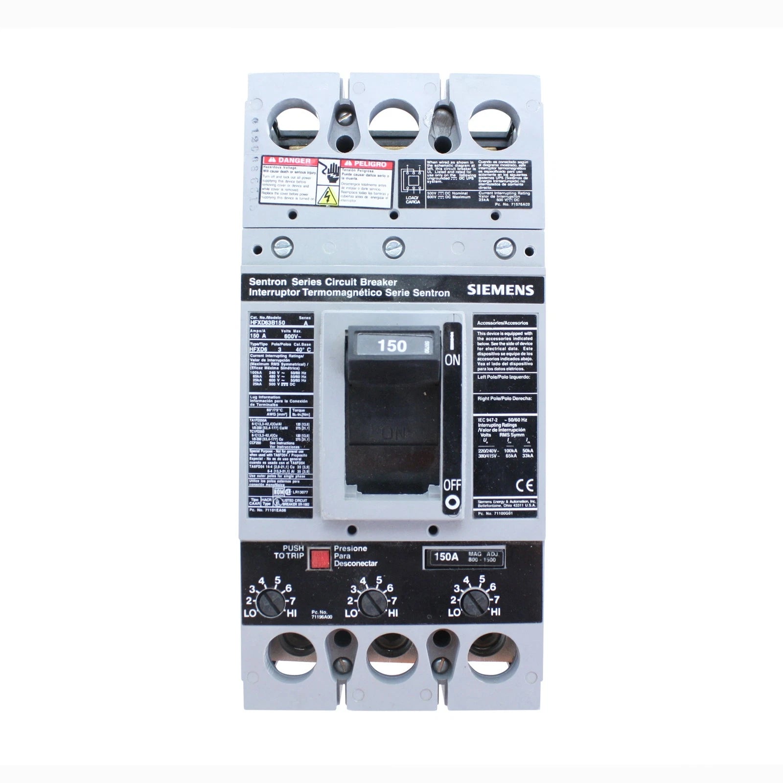 Siemens HFXD63B150 SENTRON HFXD6 Molded Case Circuit Breaker
