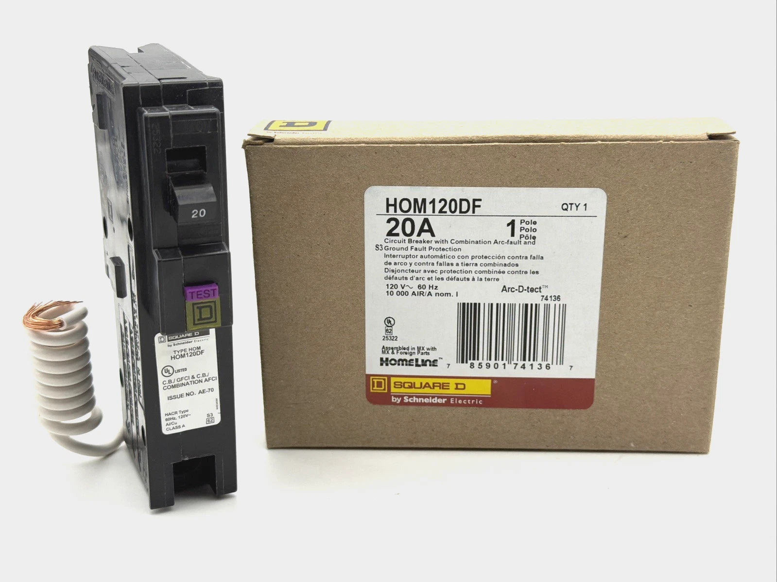 HOM120DF | Schneider Electric Homeline 20A 1-Pole Dual Function AFCI/GFCI Circuit Breaker 120V