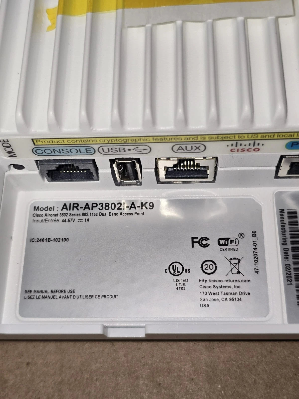 Cisco AIR-AP3802I-A-K9 Aironet 3800 Series 802.11ac Wave 2 Indoor Wireless Access Point
