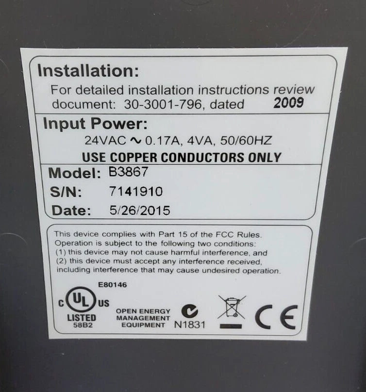 Schneider Electric Andover Continuum B3867 BACnet MS/TP Terminal Controller B-AAC