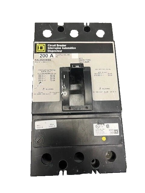 KAL26200WBB | Square D 2-Pole 200A KAL Series Molded Case Circuit Breaker 600VAC