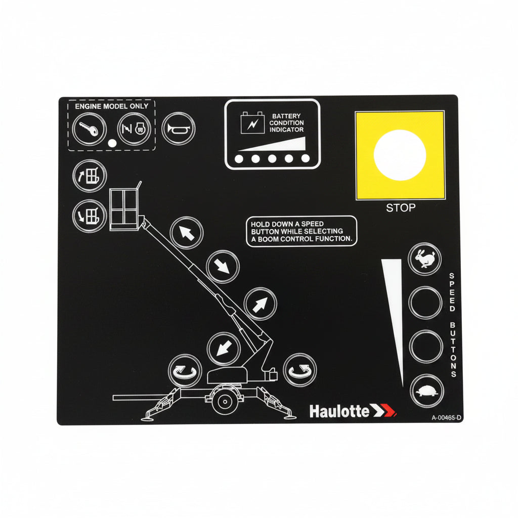 Haulotte A-00465-D Upper Telescopic Control Box Decal Overlay for Aerial Lifts
