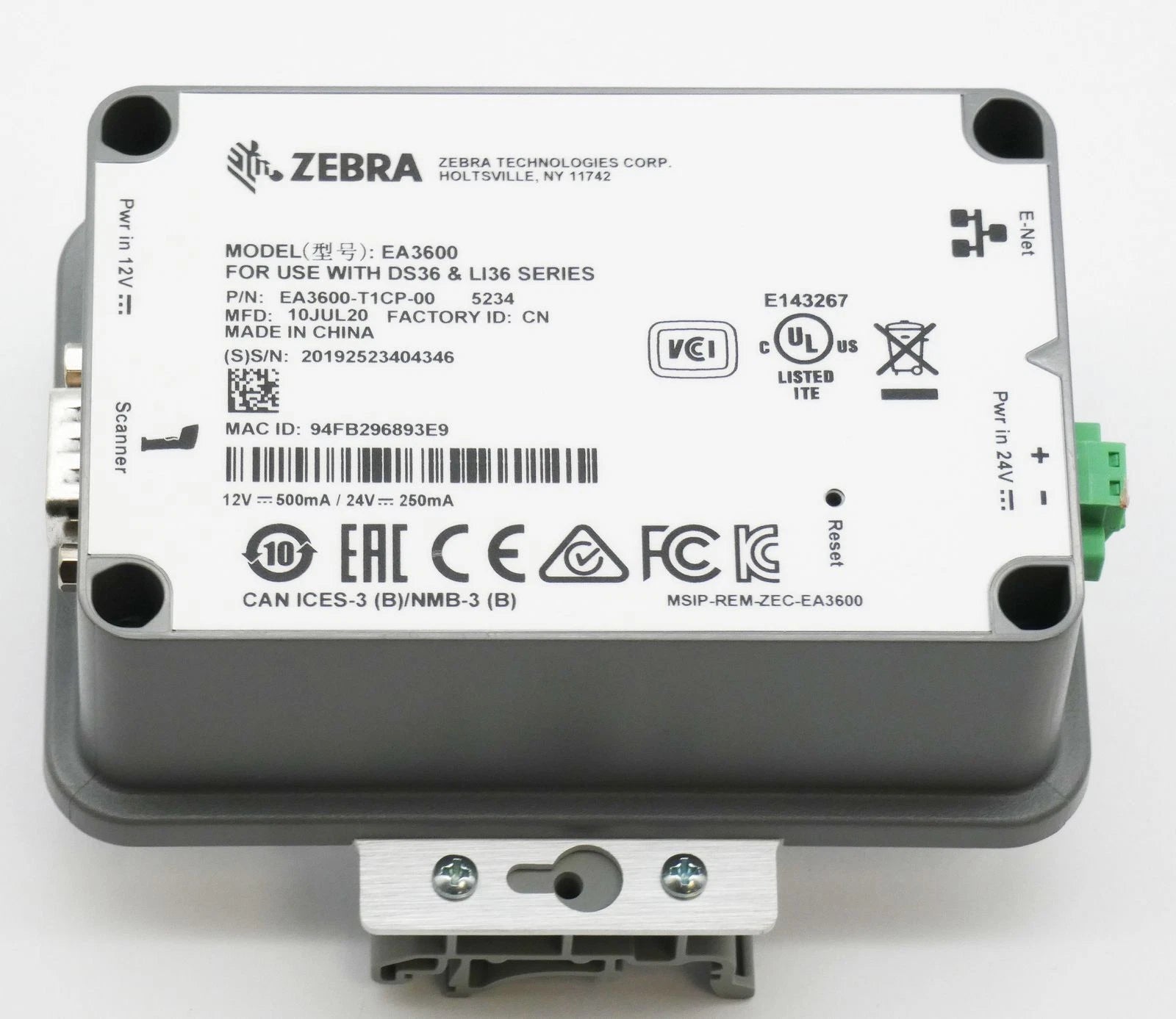 EA3600 | Zebra Industrial Ethernet Adapter for 3600 Series Scanners with PLC Network Support