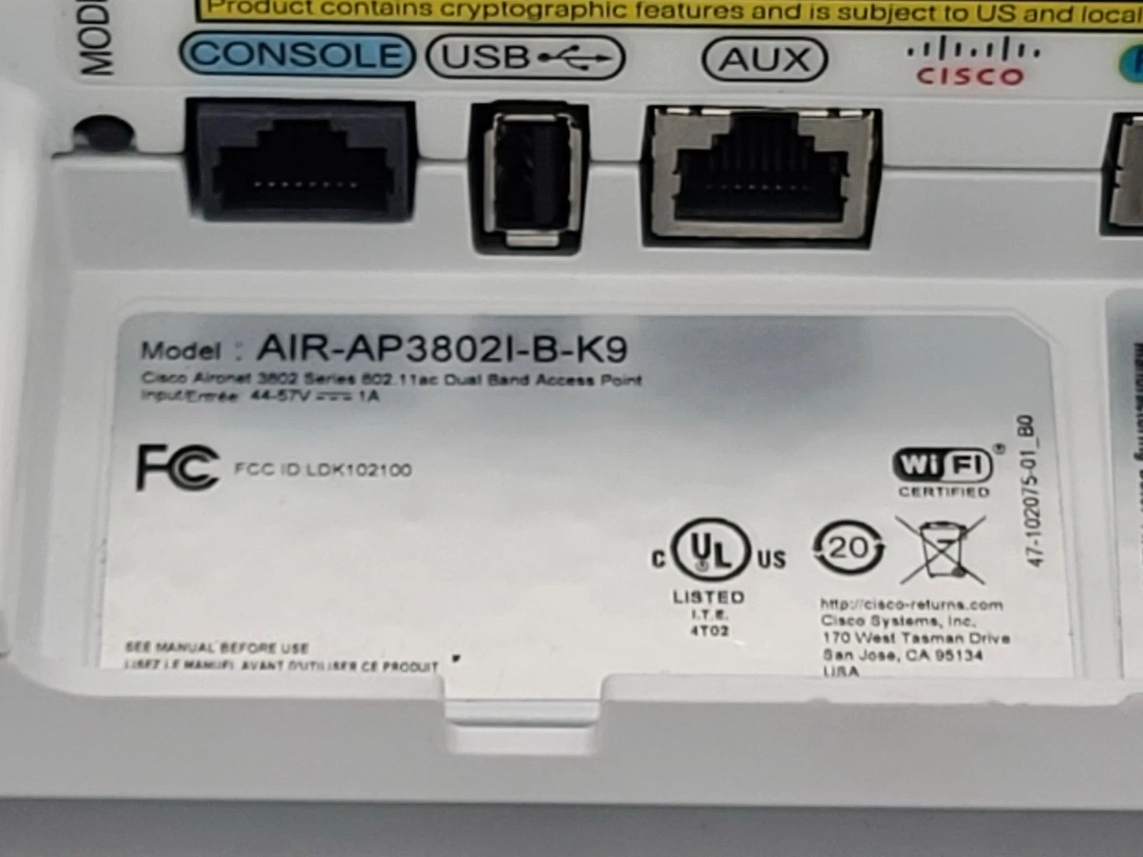 Cisco AIR-AP3802I-B-K9 Aironet 3800 Series 802.11ac Wave 2 Indoor Wireless Access Point